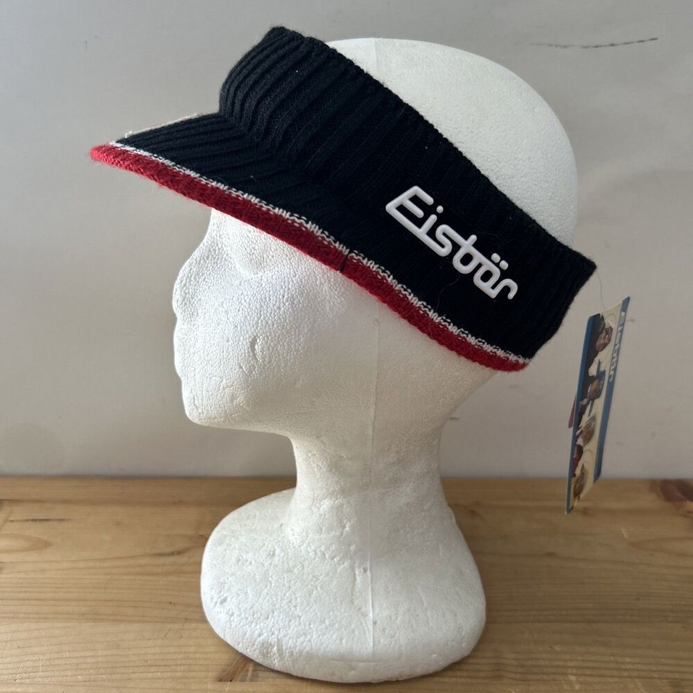 Eisbar Austria Flag Skipool Cap NWT Black & Red Merino Wool Knit Open Top Visor